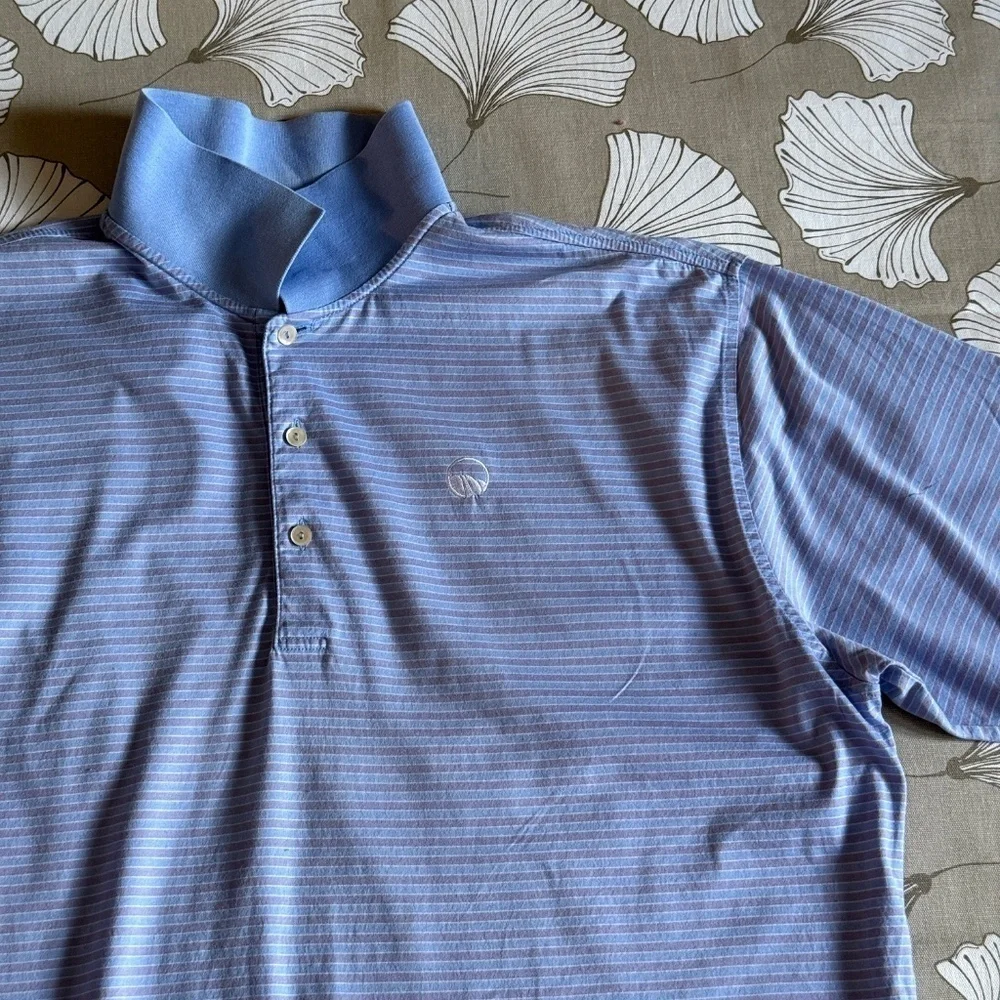 Peter Millar Striped Cotton Polo Shirt XL Blue - Picture 3 of 9